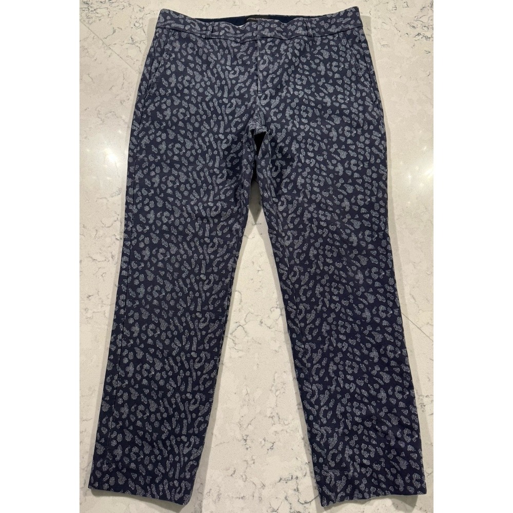Banana Republic Ryan Pants Womens 10 Blue Animal Print Chino Straight Leg Casual